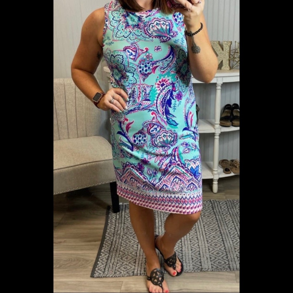 Mia mint flower paisley sleeveless shift dress